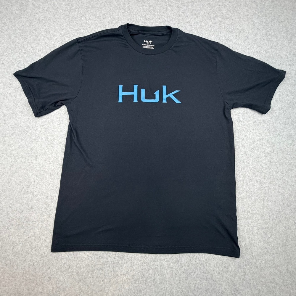 Huk Mens Pursuit Fishing T-Shirt Black Short Sleeve Graphic Logo Size M
